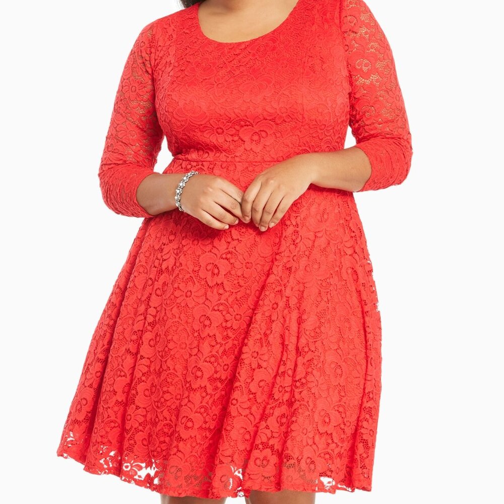 TORRID GOTH TRUE RED FLORAL LACE SKATER DRESS 2 2XL XXL 18 20 ROCKABILLY PIN UP